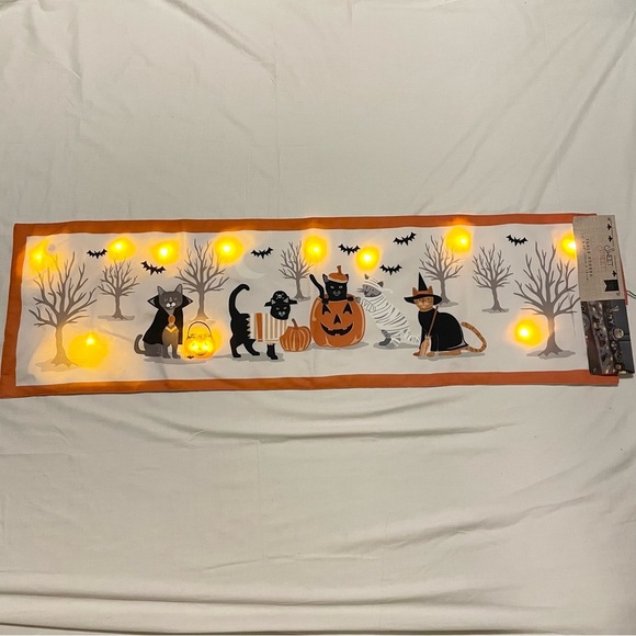 Sweet Street Halloween Light Up Table Runner with Cats and Pumpkins - Picture 1 of 16